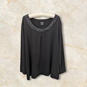 Liz Claiborne Black Blouse with Satin Trim